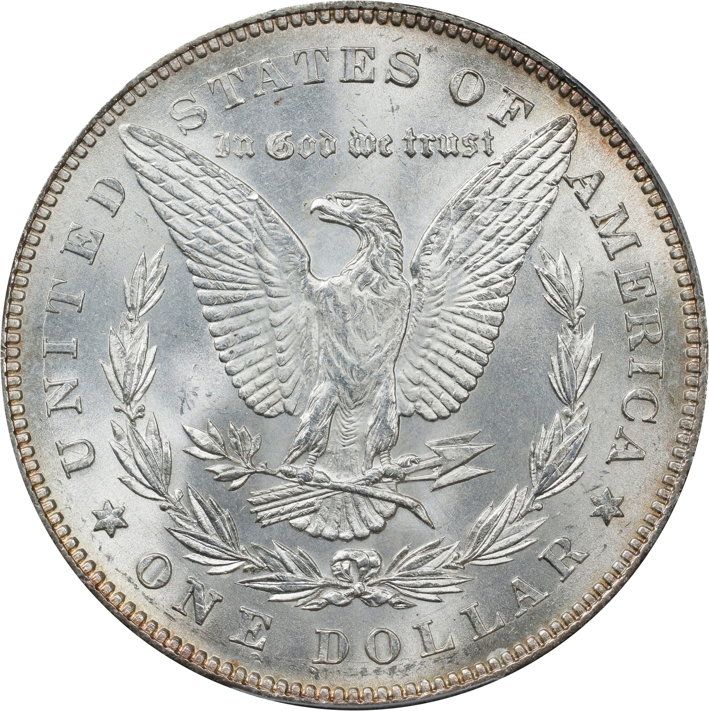 1878 Morgan Silver Dollar. 7 Tailfeathers. Reverse of 1878. MS-61