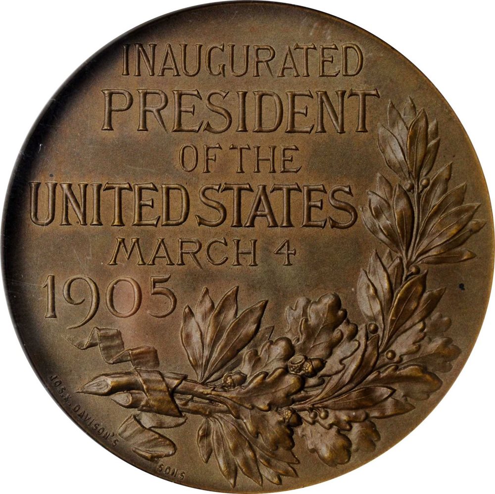 1905 Theodore Roosevelt Inaugural Medal. By Charles E. Barber and George T.  Morgan. Dusterberg-OIM 3B44, MacNeil-TR 1905-3. Bronze. MS-6..., MS66 -  PCGS Auction Prices, image size:1000x998