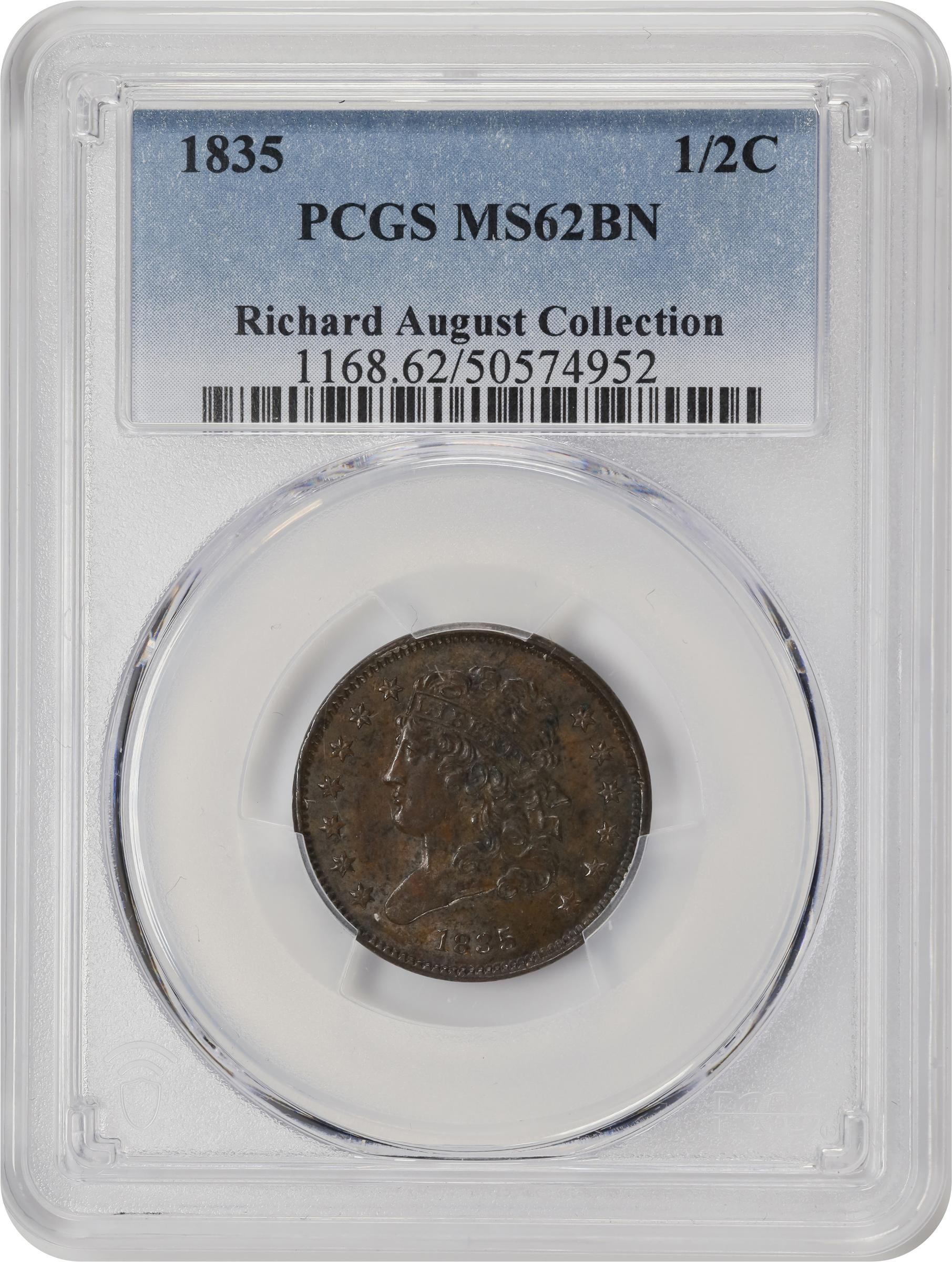 1835 Classic Head Half Cent. C-1. Rarity-1. MS-62 BN (PCGS