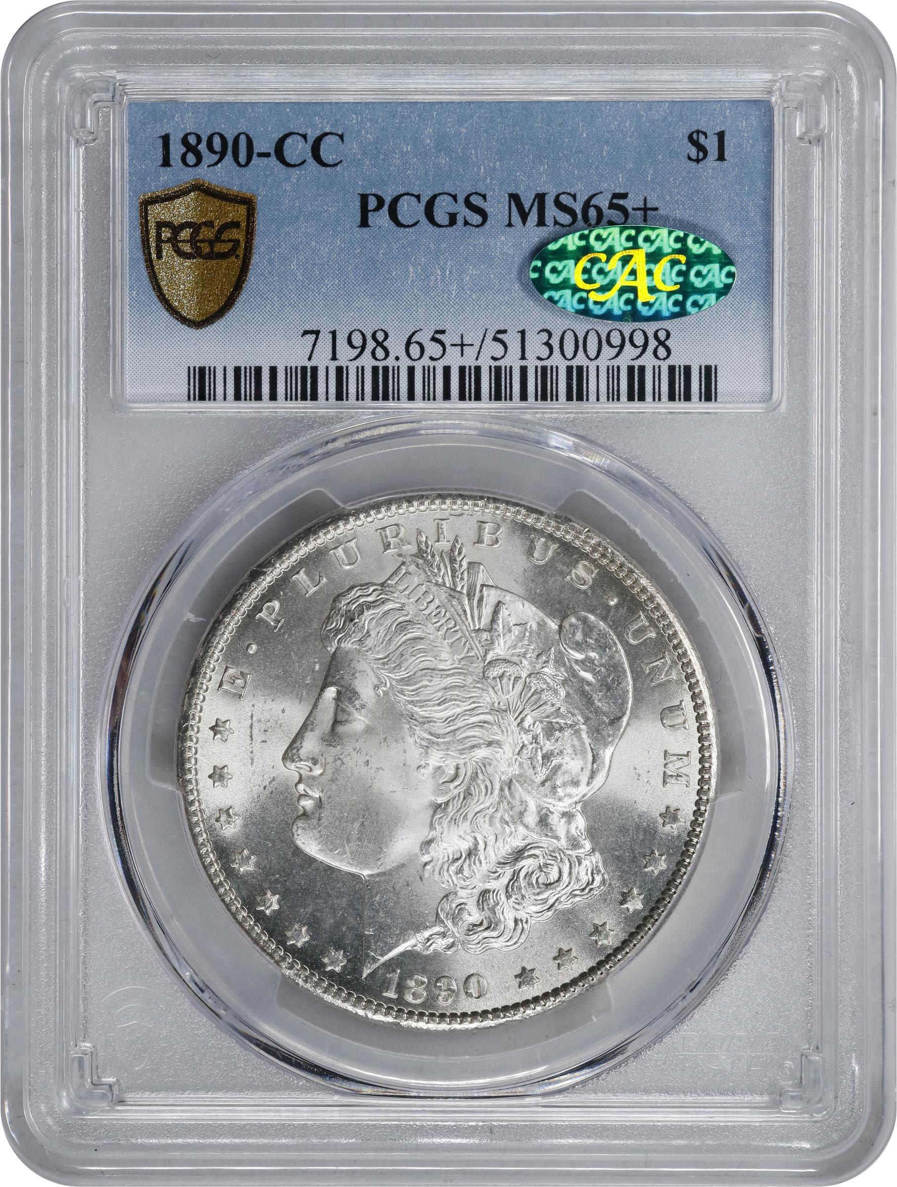 1890-CC Morgan Silver Dollar. MS-65+ (PCGS). CAC., MS65+ - PCGS