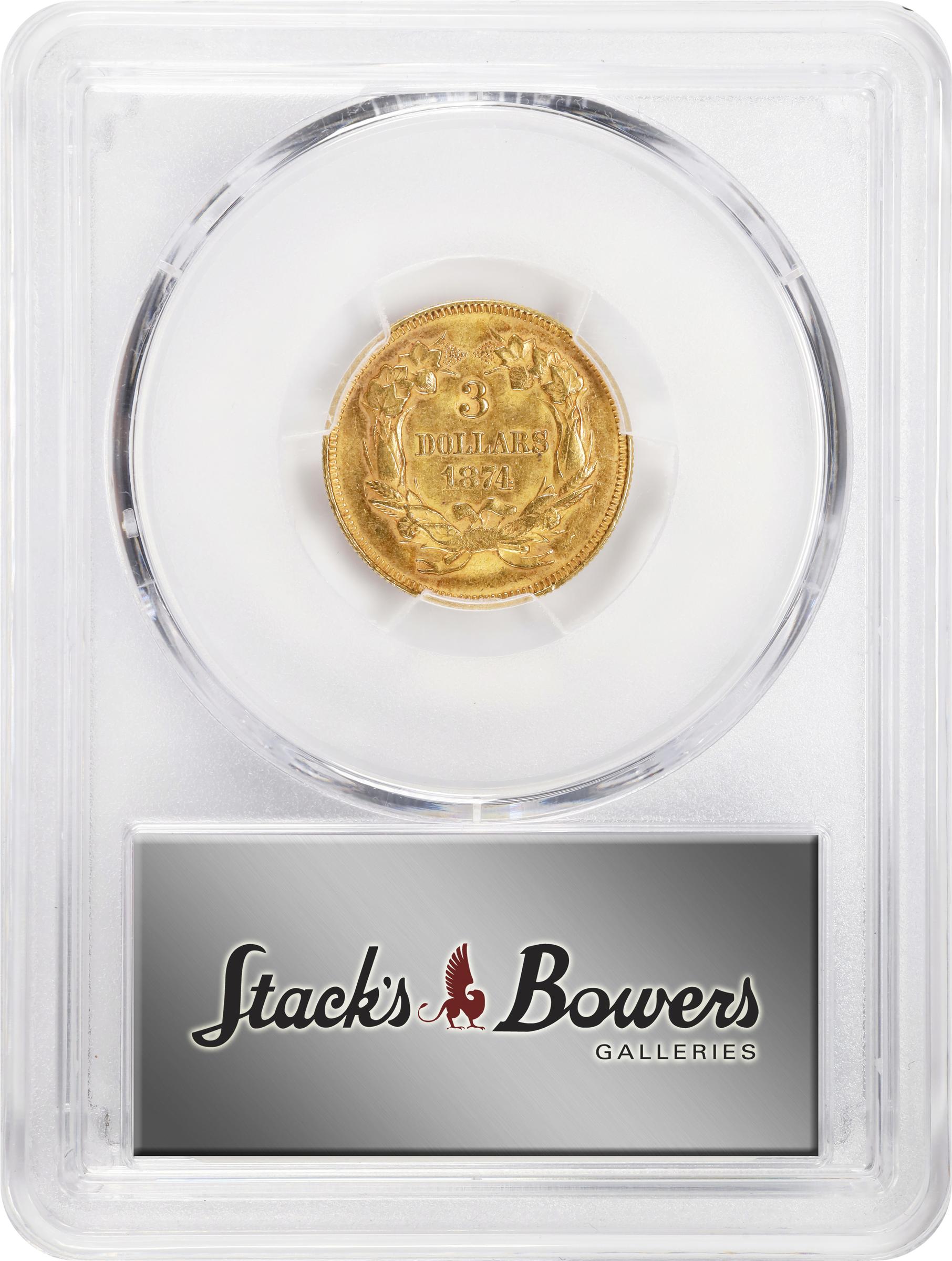 1874 Three-Dollar Gold Piece. AU-58 (PCGS)., AU58 - PCGS Auction