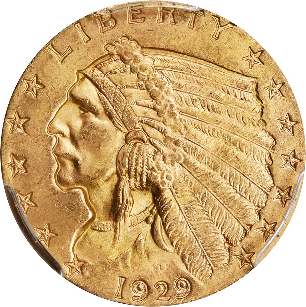 1929 Indian Quarter Eagle. MS-64+ (PCGS)., MS64+ - PCGS Auction Prices