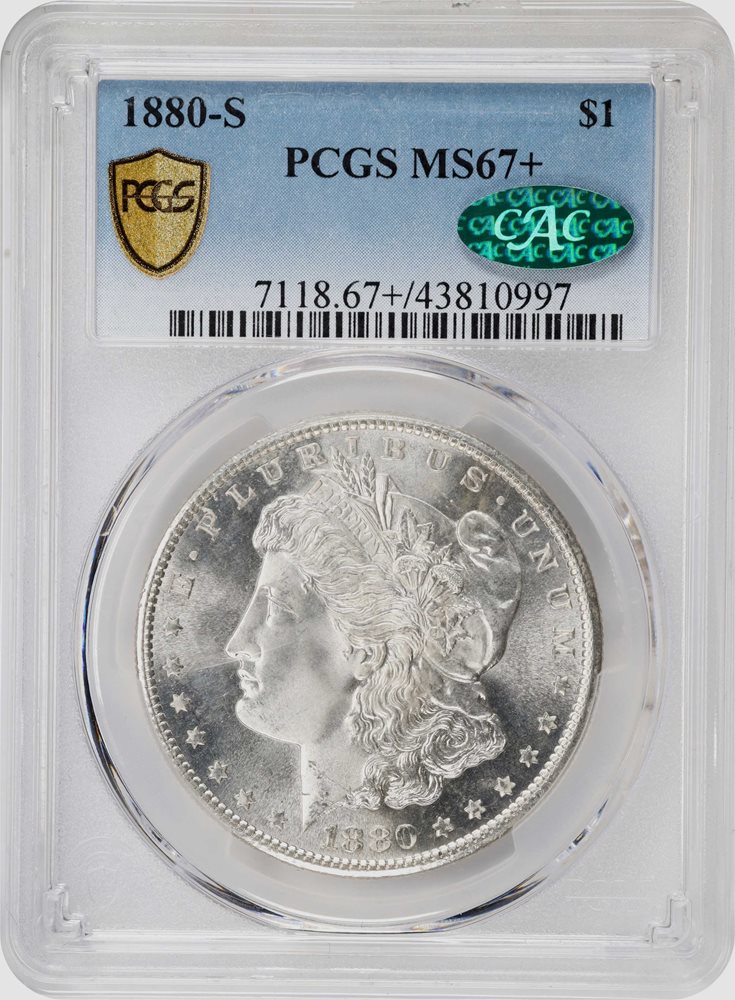 1880-S Morgan Silver Dollar. MS-67+ (PCGS). CAC., MS67+ - PCGS
