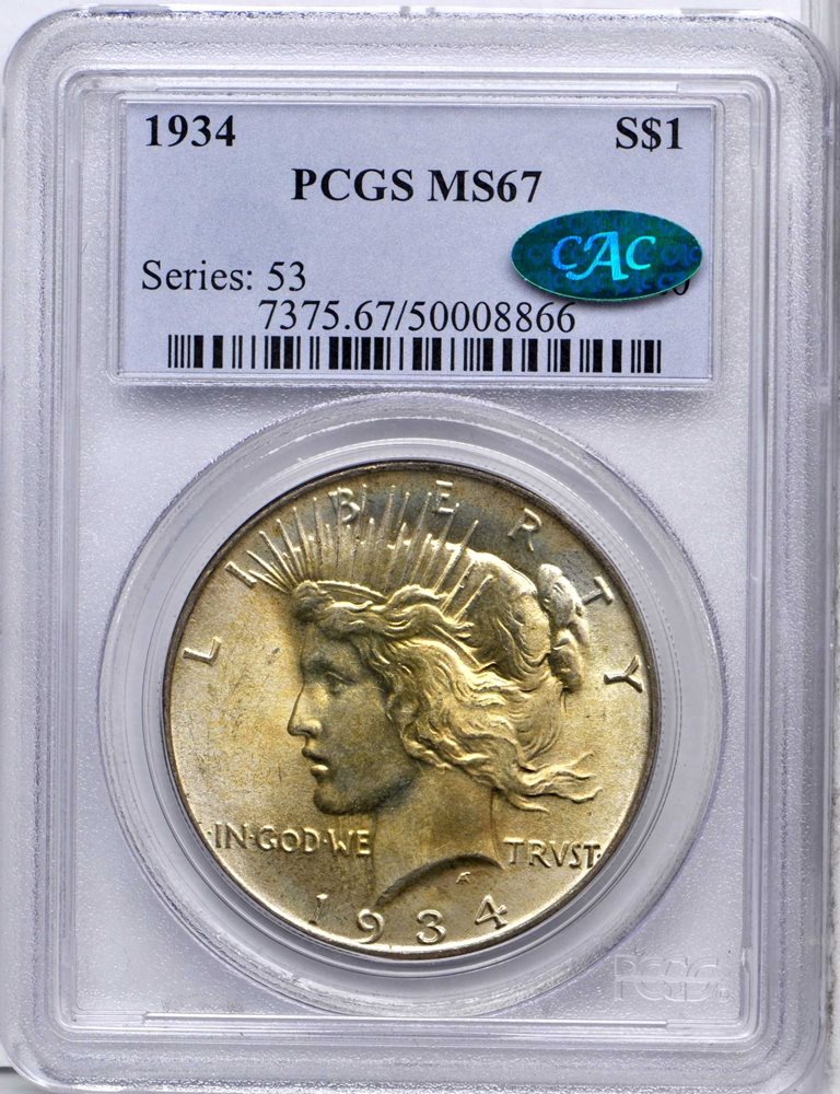1934 Peace Silver Dollar. MS-67 (PCGS). CAC., MS67 - PCGS Auction