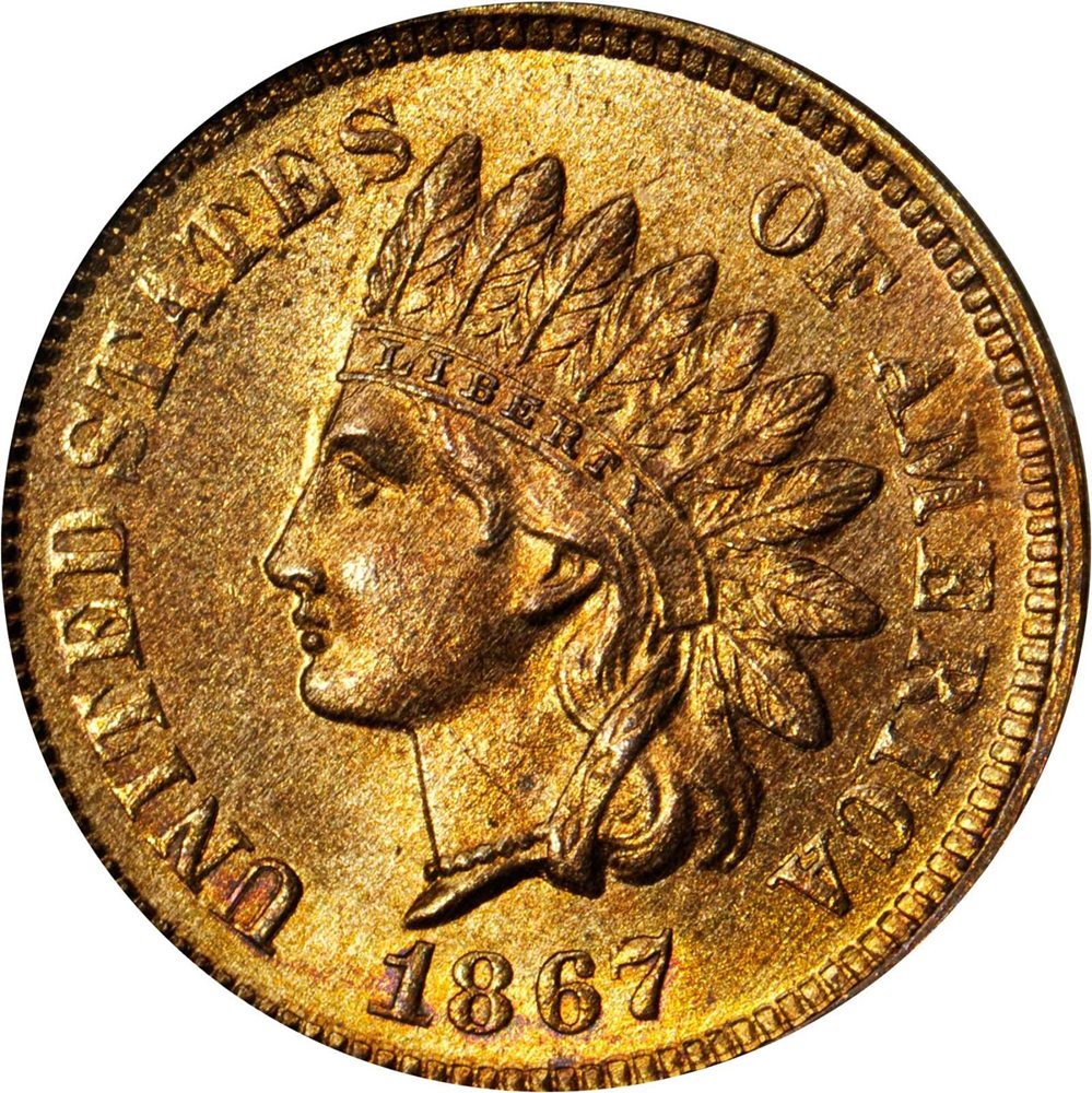 1867 Indian Cent. MS-65 RD (PCGS). Eagle Eye Photos Seal, MS65RD