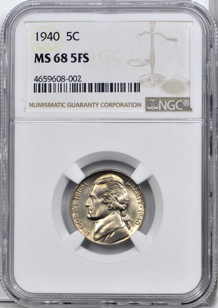 1940 Jefferson Nickel. 5FS. MS-68 FS (NGC)., MS68FS - PCGS Auction