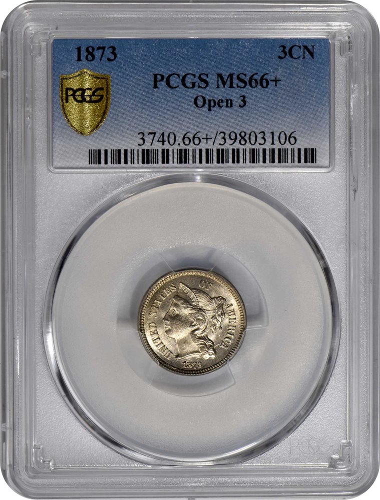 1873 Nickel Three-Cent Piece. Open 3. MS-66+ (PCGS)., MS66+ - PCGS