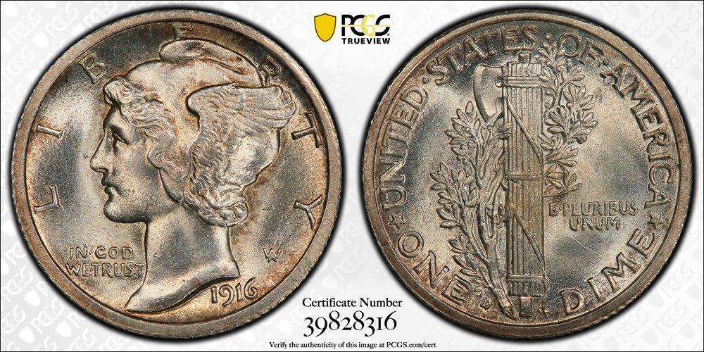 1916-D Mercury Dime. MS-65 (PCGS)., MS65 - PCGS Auction Prices