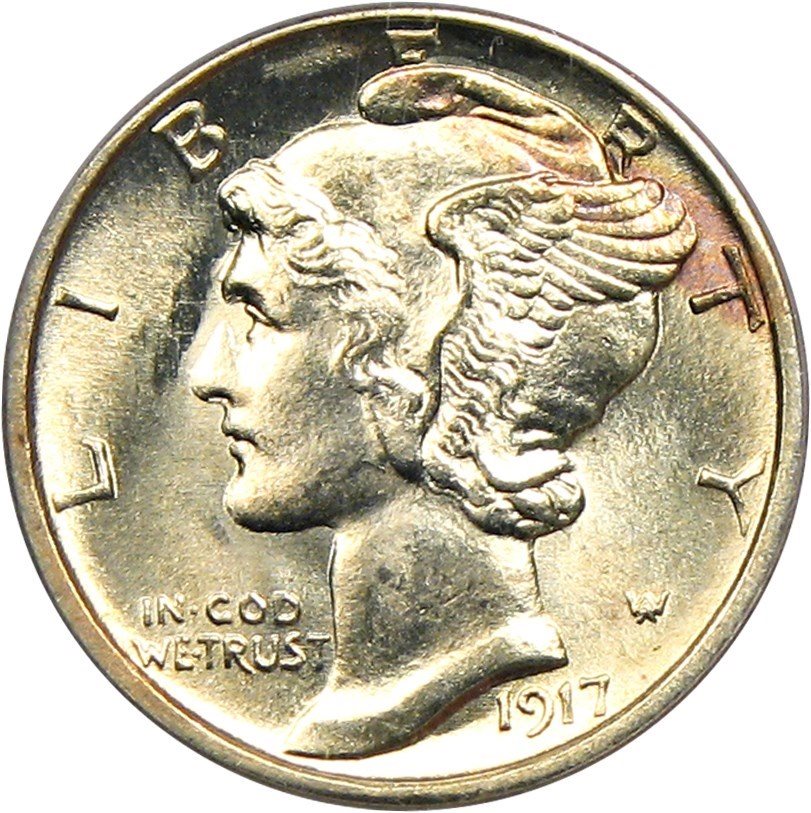 1917 S 10c Mercury Silver Dime US Coin Genuine