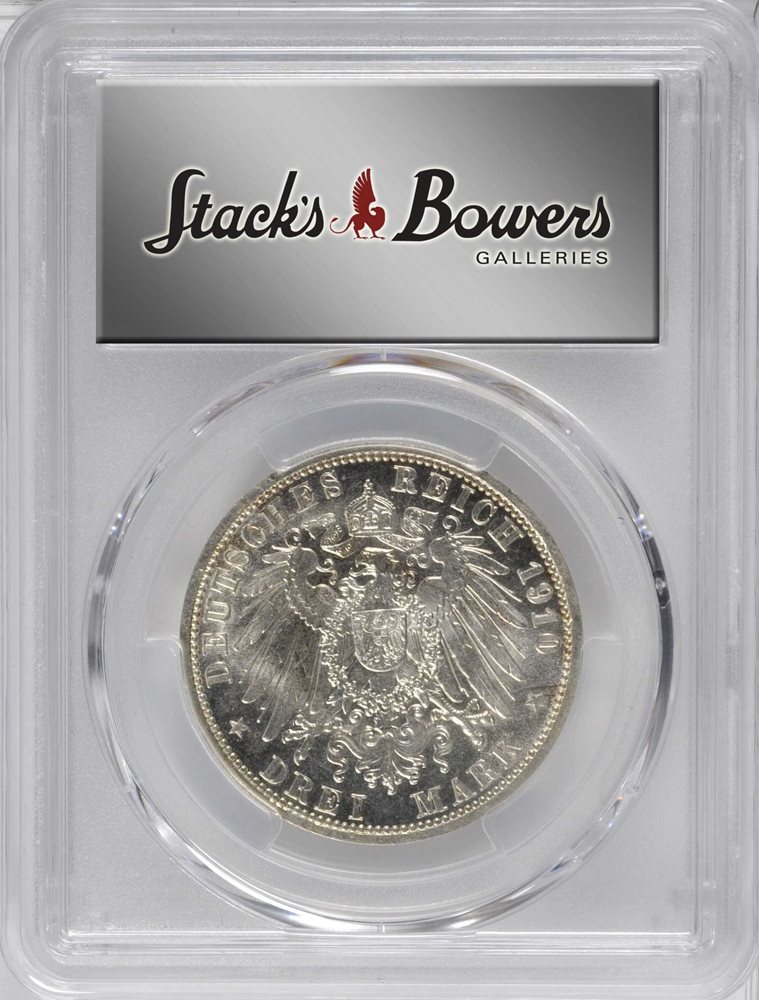 GERMANY. Saxe-Weimar-Eisenach. 3 Mark, 1910-A. PCGS MS-65 Secure