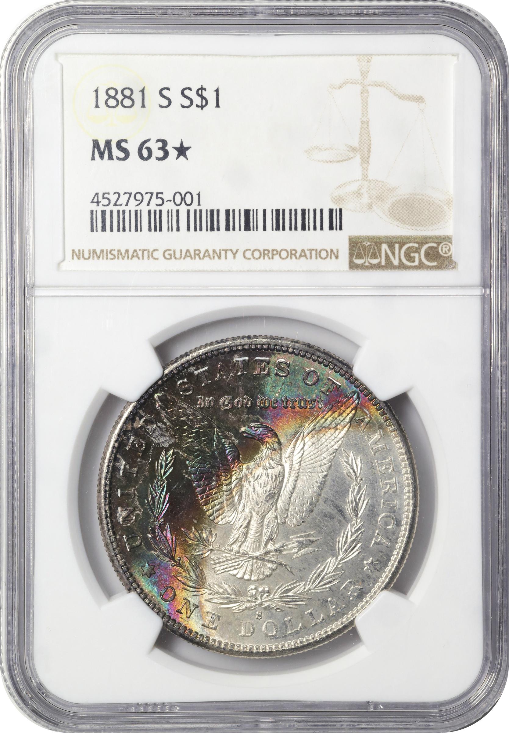 1881 S $1 銀貨 MS 63 1881-S Morgan Silver Dollar. MS-63 * (NGC)., MS63 - PCGS Auction