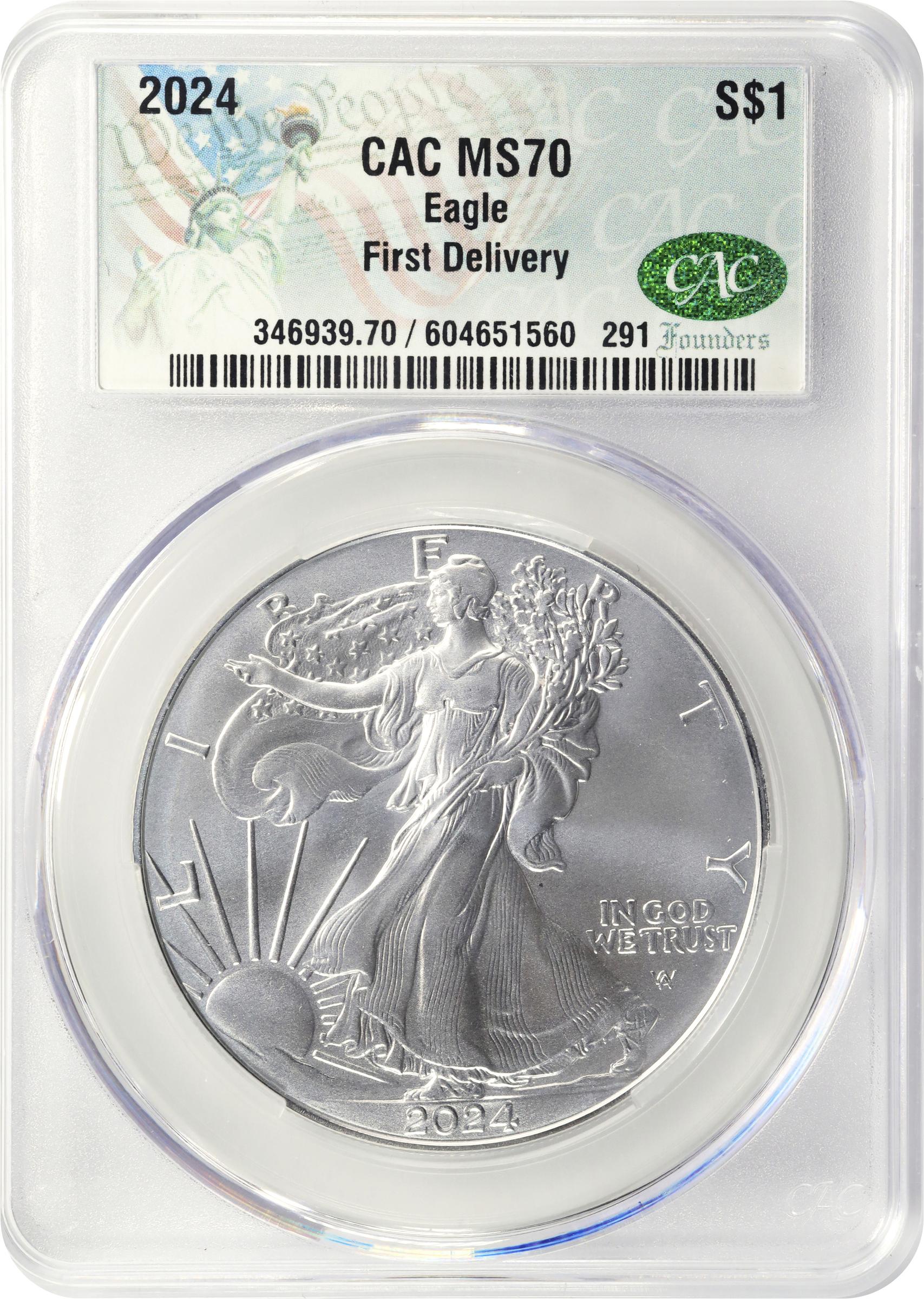 Lot of (10) 2024 Silver Eagles. First Delivery. MS-70 (CACG