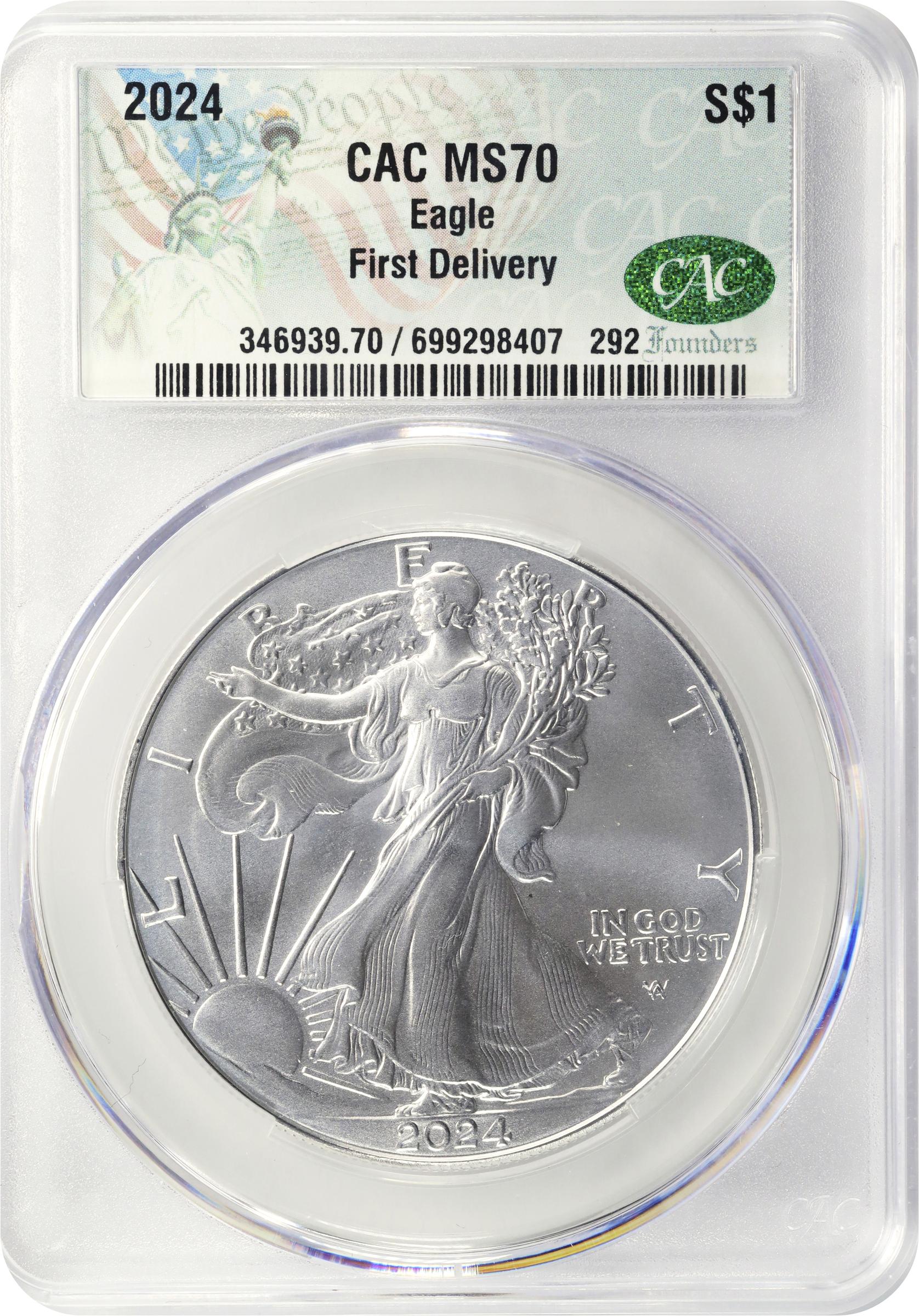 Lot of (10) 2024 Silver Eagles. First Delivery. MS-70 (CACG