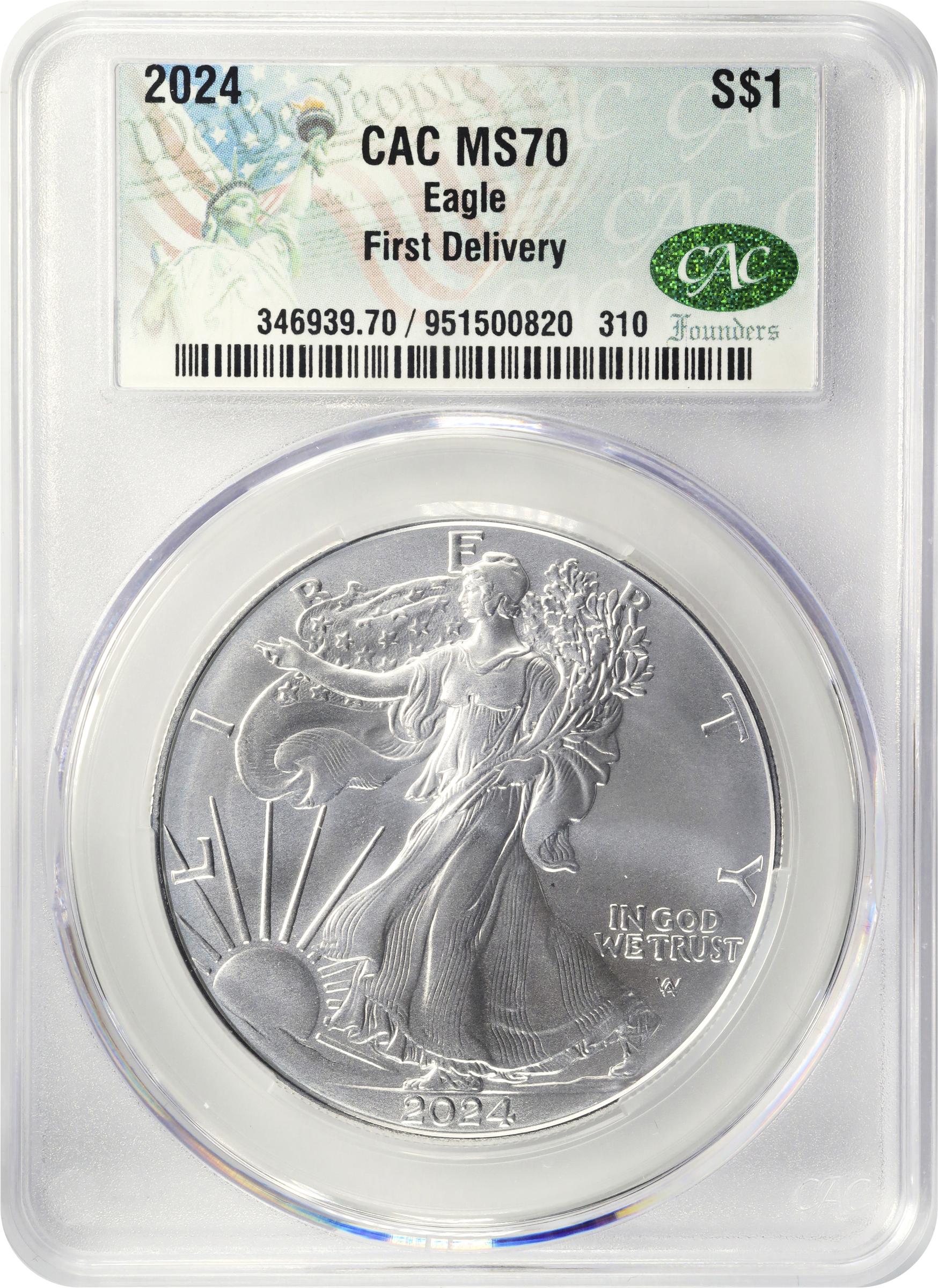 Lot of (10) 2024 Silver Eagles. First Delivery. MS-70 (CACG