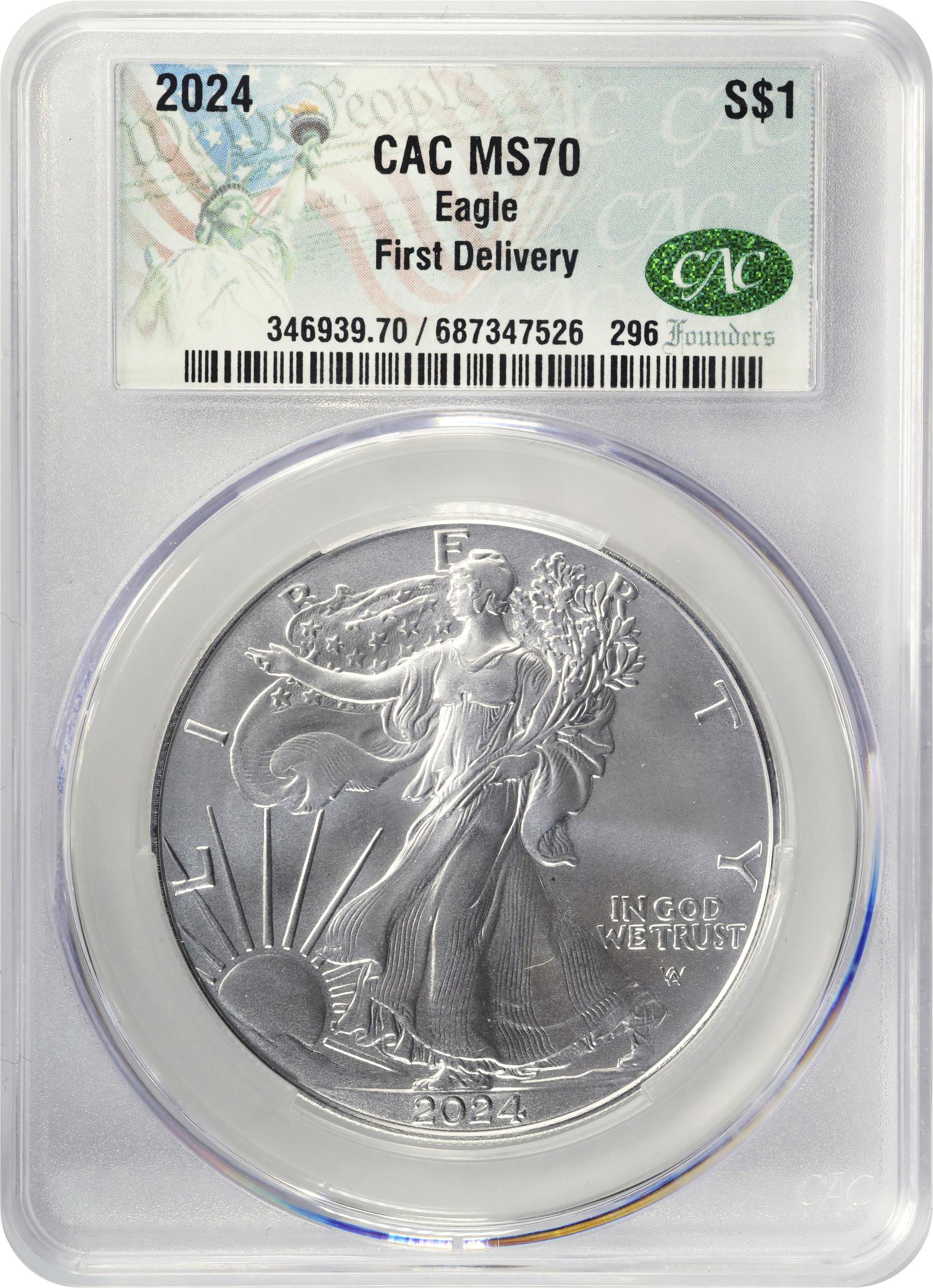 Lot of (10) 2024 Silver Eagles. First Delivery. MS-70 (CACG