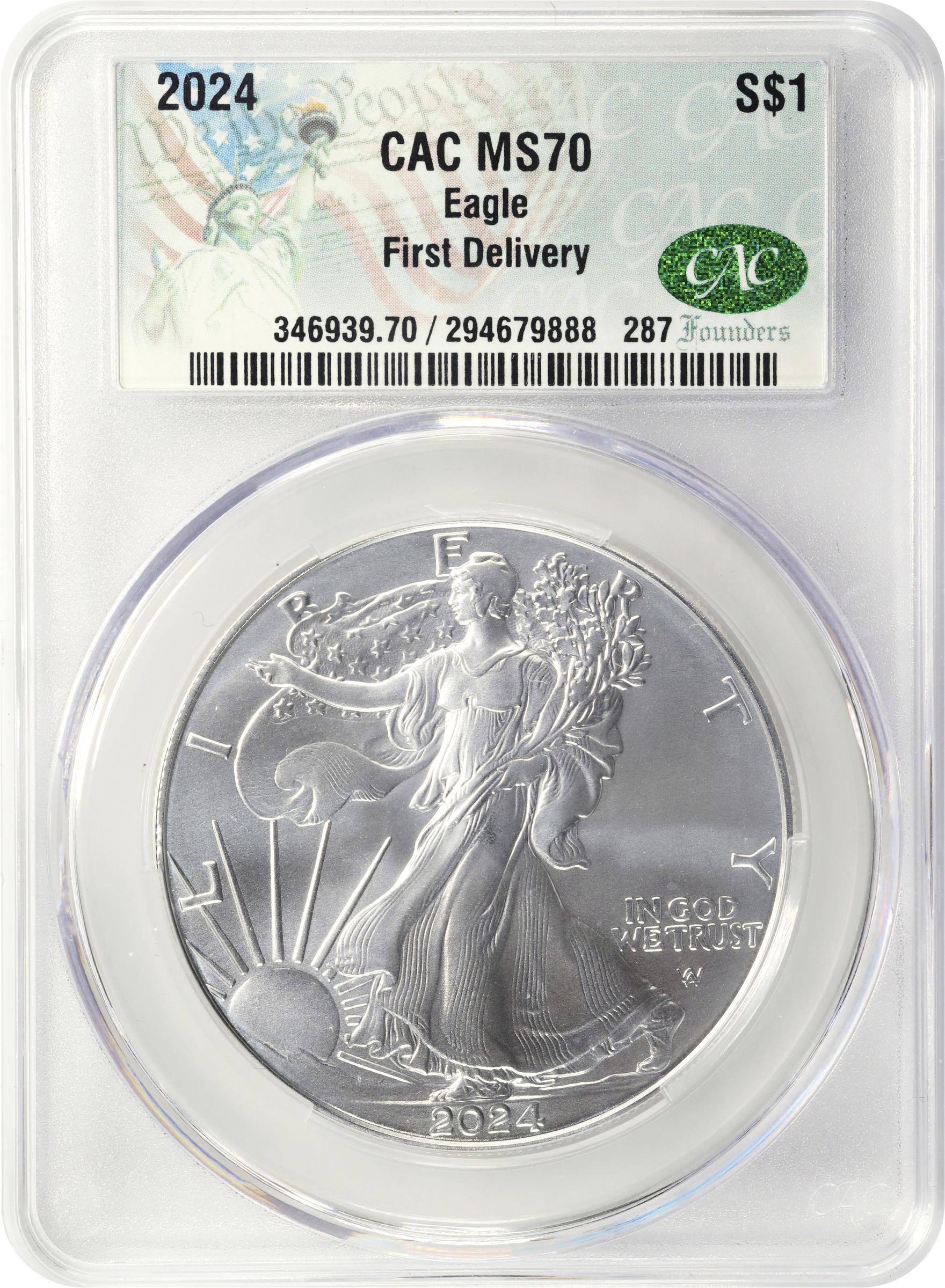 Lot of (10) 2024 Silver Eagles. First Delivery. MS-70 (CACG