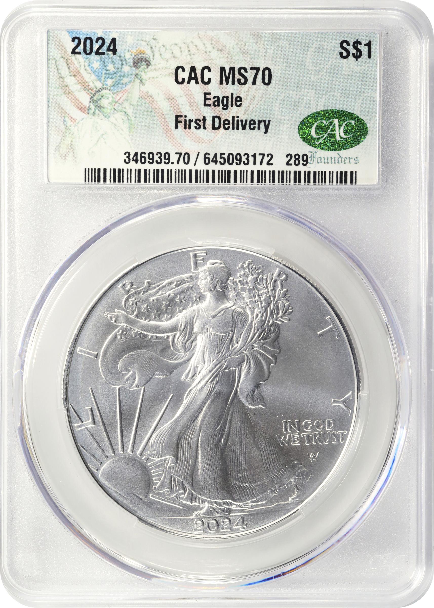 Lot of (10) 2024 Silver Eagles. First Delivery. MS-70 (CACG