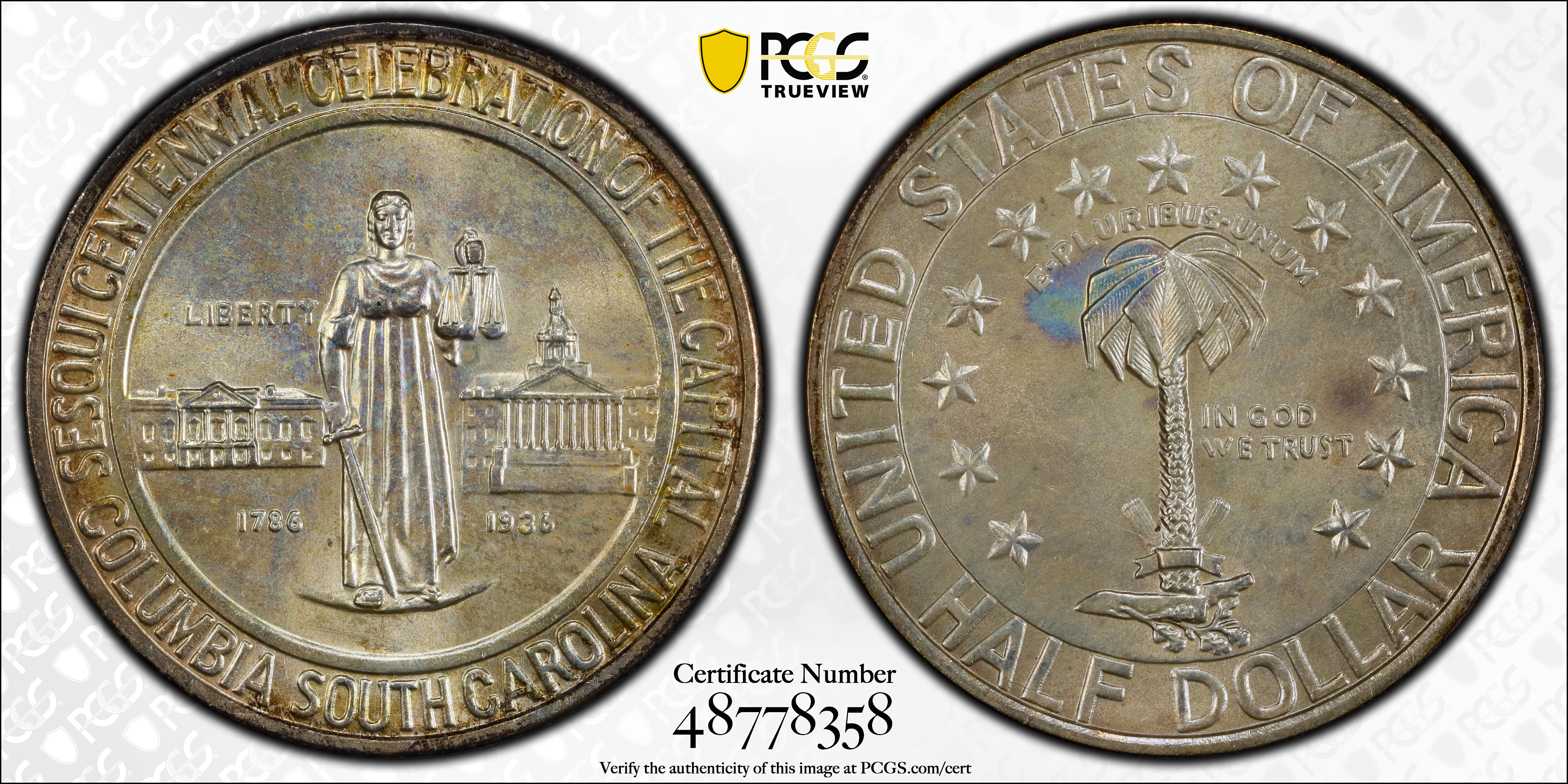 1936 Columbia, South Carolina Sesquicentennial. MS-66 (PCGS