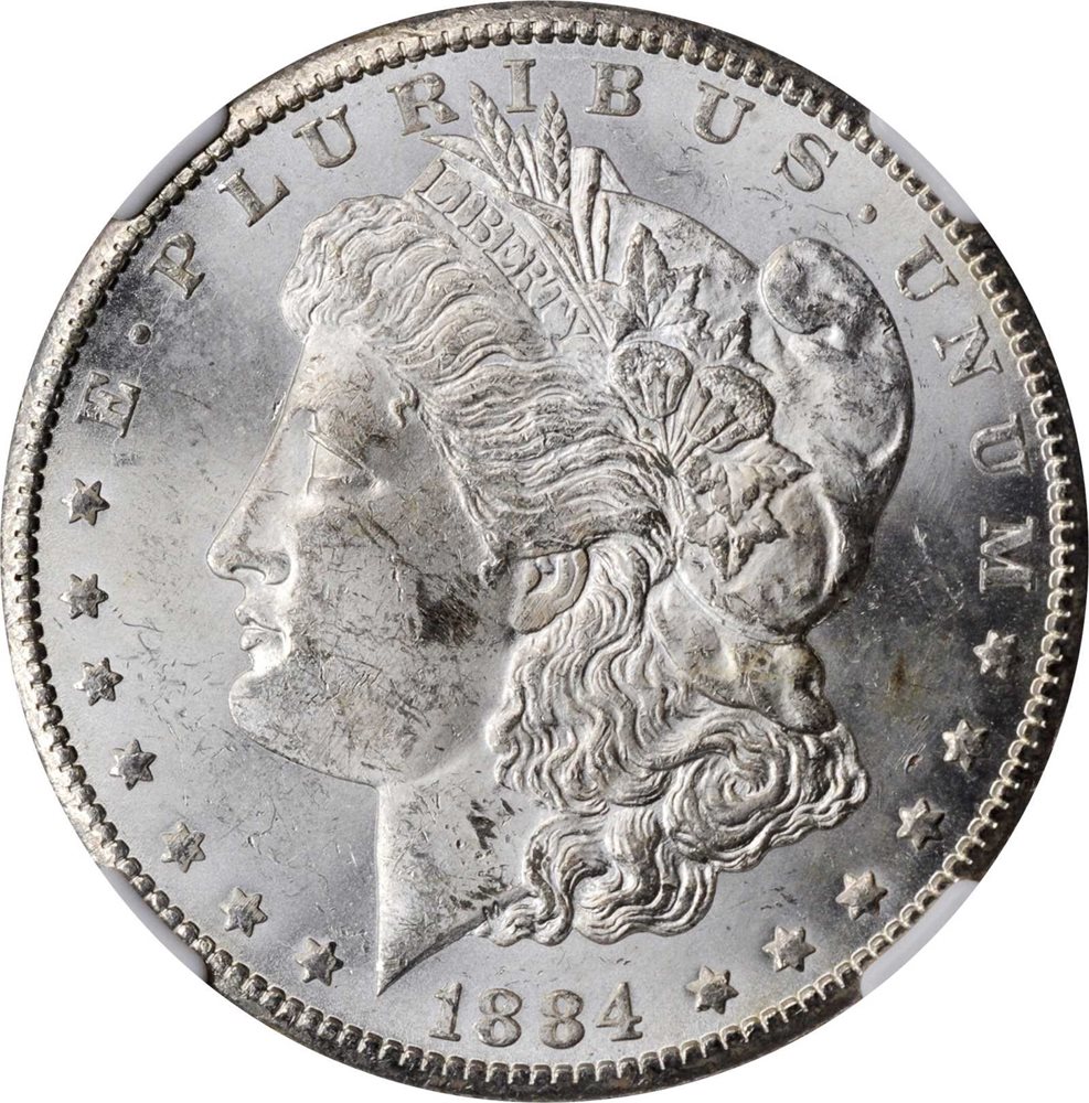 1884-CC Morgan Silver Dollar. VAM-2. Repunched Date, 18/18. MS-61