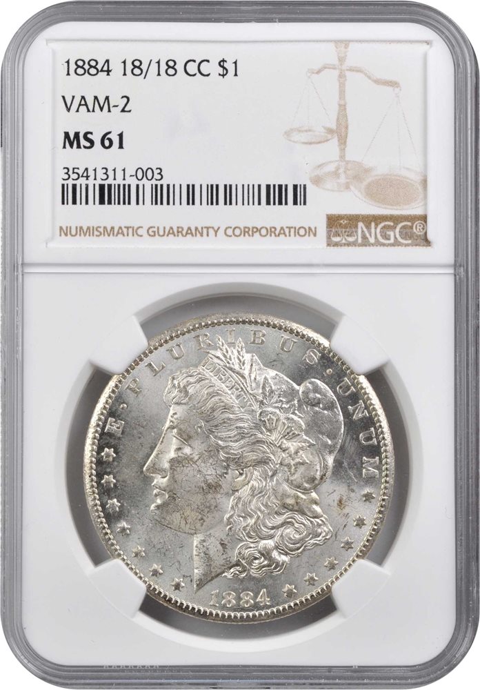 1884-CC Morgan Silver Dollar. VAM-2. Repunched Date, 18/18. MS-61
