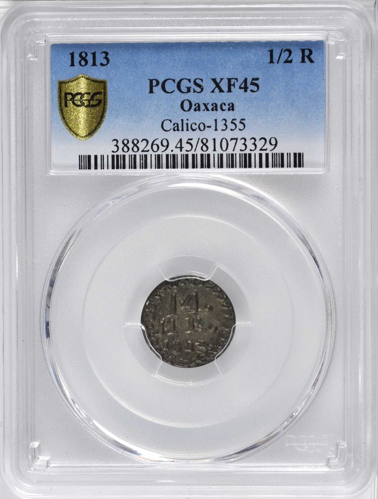 MEXICO. War of Independence. Oaxaca. 1/2 Real Sud, 1813. PCGS EF