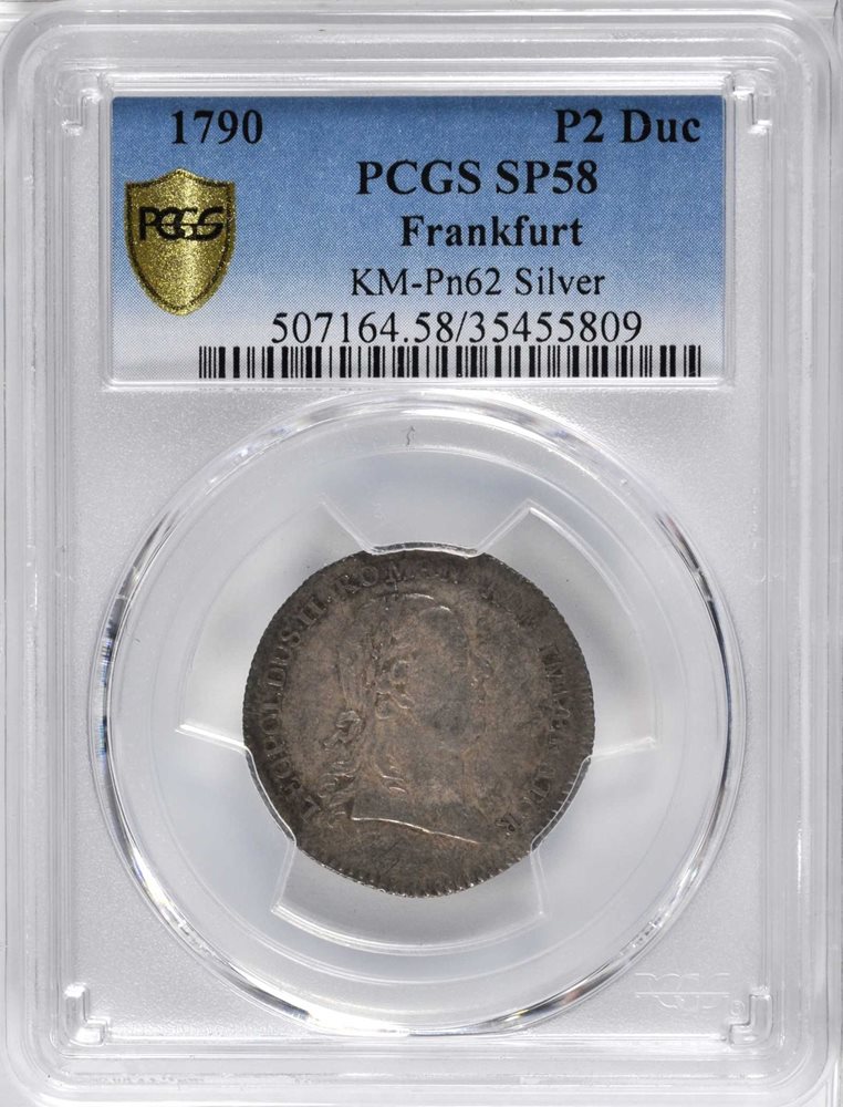 1792年　2ダカット　フランクフルト　シルバー　PCGS MS63 GERMANY. Frankfurt. Silver 2 Ducat Pattern, 1790. Leopold II