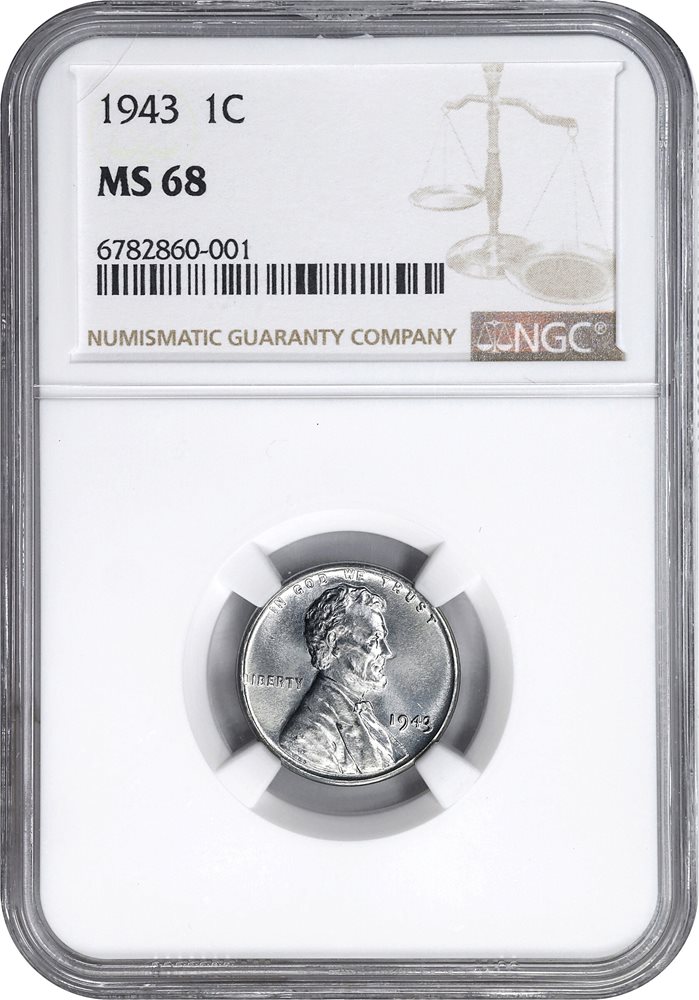1c PCGS MS68 🎔 - WW2 スチール セント - リンカーン セント - WW2