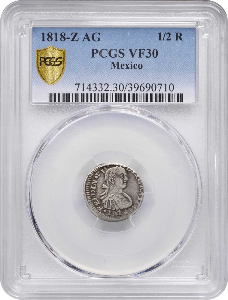 MEXICO. 1/2 Real, 1818-Zs AG. Zacatecas Mint. Ferdiand VII. PCGS