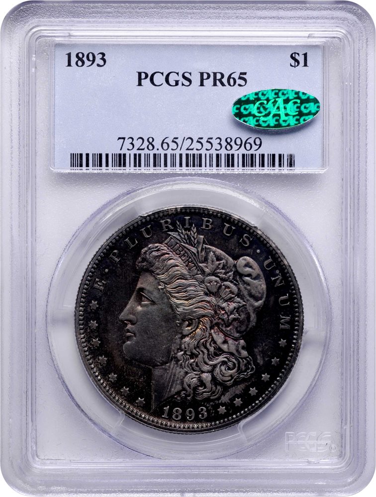 1893 Morgan Silver Dollar. Proof-65 (PCGS). CAC., PR65 - PCGS
