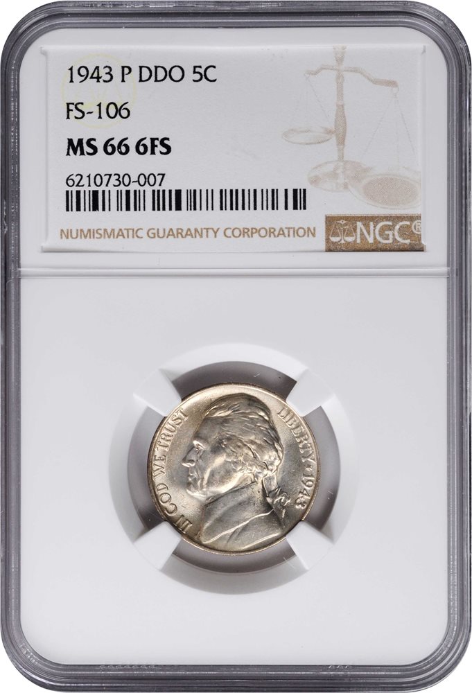 1943-P Jefferson Nickel. FS-106. Doubled Die obverse, Doubled Eye