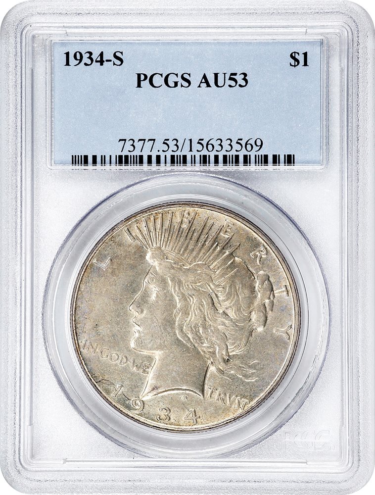 1934-S Peace Silver Dollar. AU-53 (PCGS)., AU53 - PCGS Auction Prices