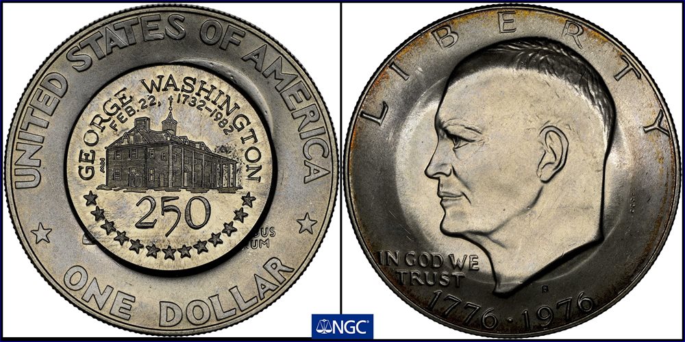 PCGS-PR68 　1988　カナダ　サンモーリス製鉄所創設250周年記念銀貨 1982 George Washington 250th Anniversary of Birth counterstamp on