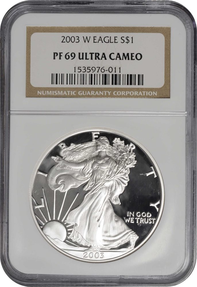 2003-W Silver Eagle. Proof-69 Ultra Cameo (NGC)., PR69DCAM