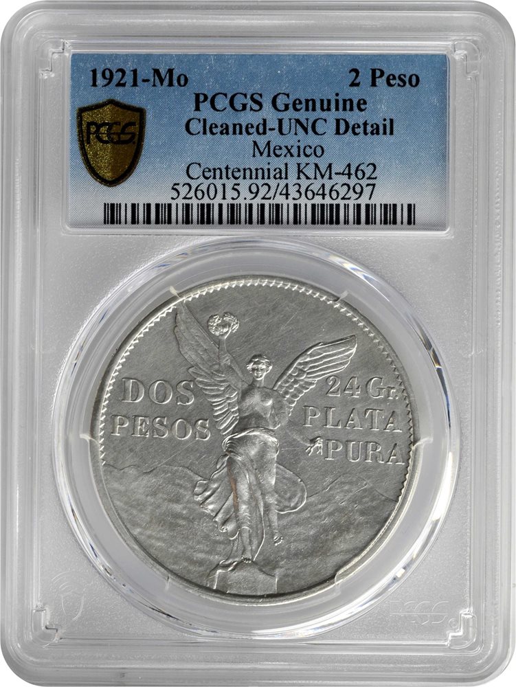 MEXICO. 2 Pesos, 1921-Mo. Mexico City Mint. PCGS Genuine--Cleaned
