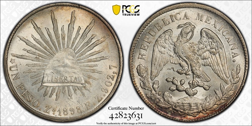 1898 メキシコ　1ペソ　R S 902.7 1898 Mexico Peso Large Silver Coin ✪ 1st Year Cap & Rays
