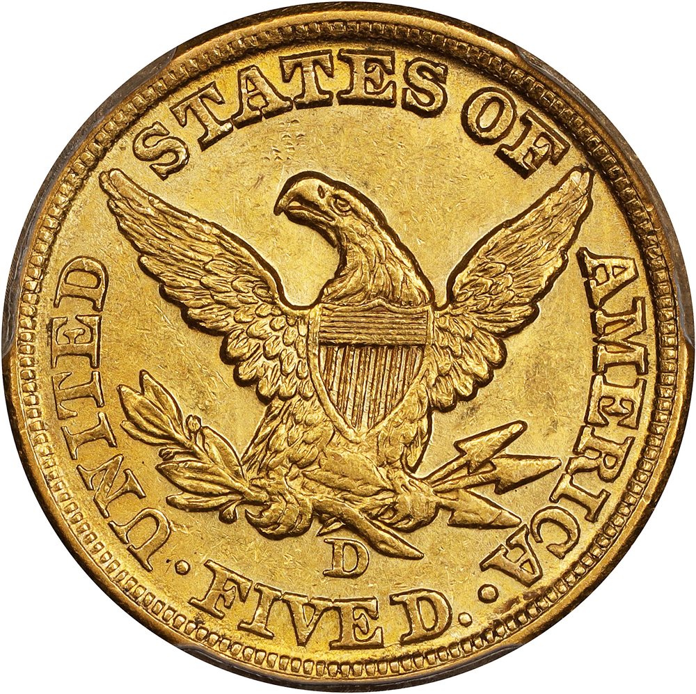 1857-D Liberty Head Half Eagle. Winter 41-HH. MS-61 (PCGS