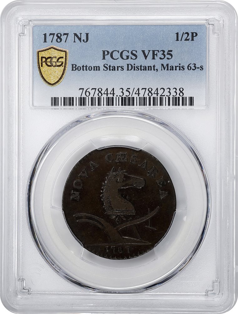 1787 New Jersey Copper. Maris 63-s, W-5375. Rarity-2. Large