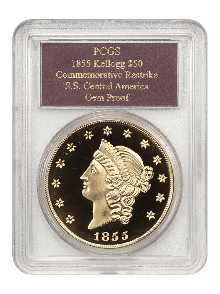 S.S. Central America: 1855 Kellogg Restrike $50 PCGS Gem Proof