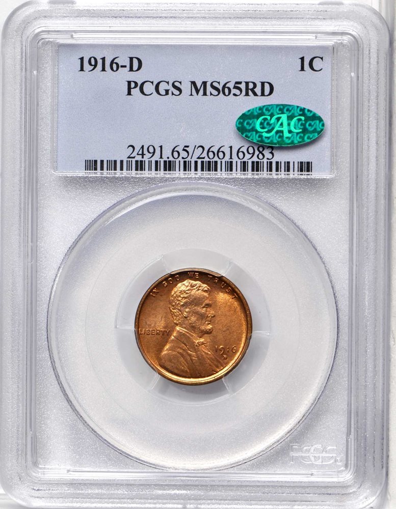 1916-D Lincoln Cent. MS-65 RD (PCGS). CAC., MS65RD - PCGS