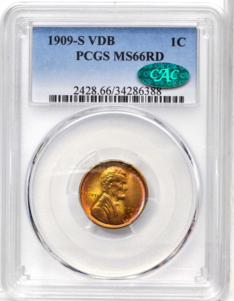 1909-S Lincoln Cent. V.D.B. MS-66 RD (PCGS). CAC., MS66RD - PCGS