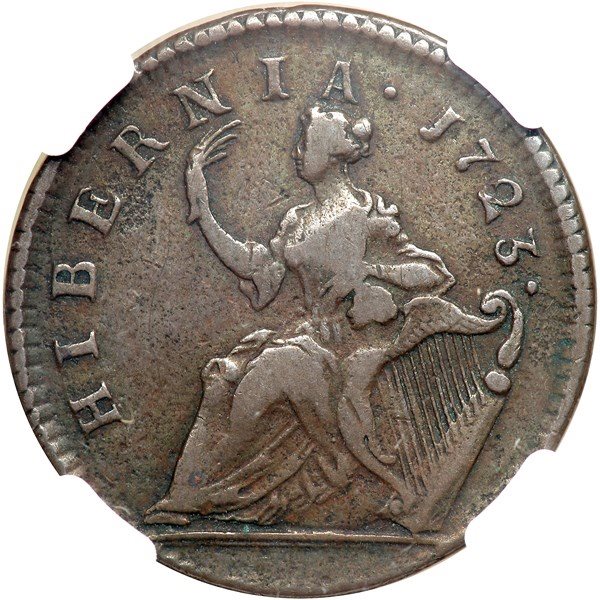 1723 Wood's Hibernia Halfpenny Martin 4.46-Gd.2 Rarity-5.NGC