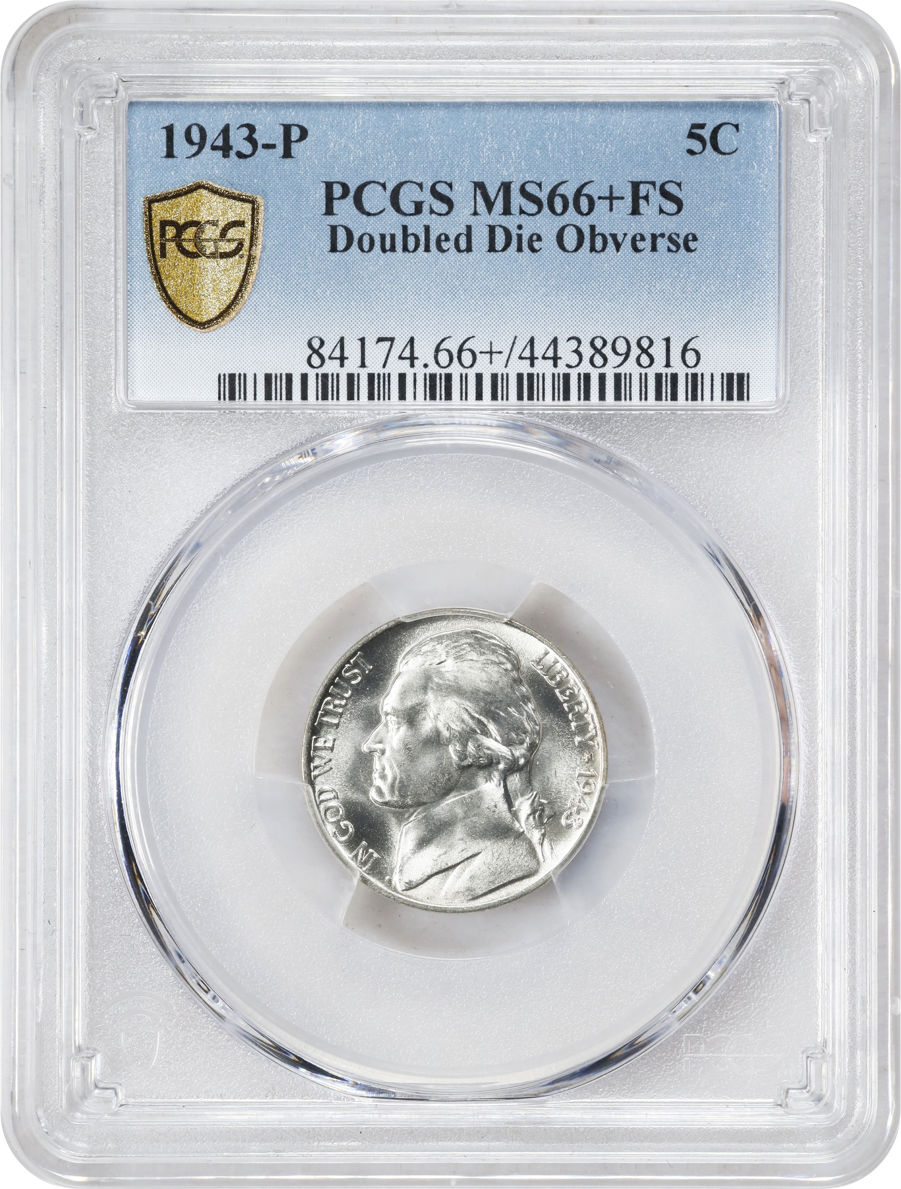 1943-P Jefferson Nickel. FS-106. Doubled Die Obverse. MS-66+ FS
