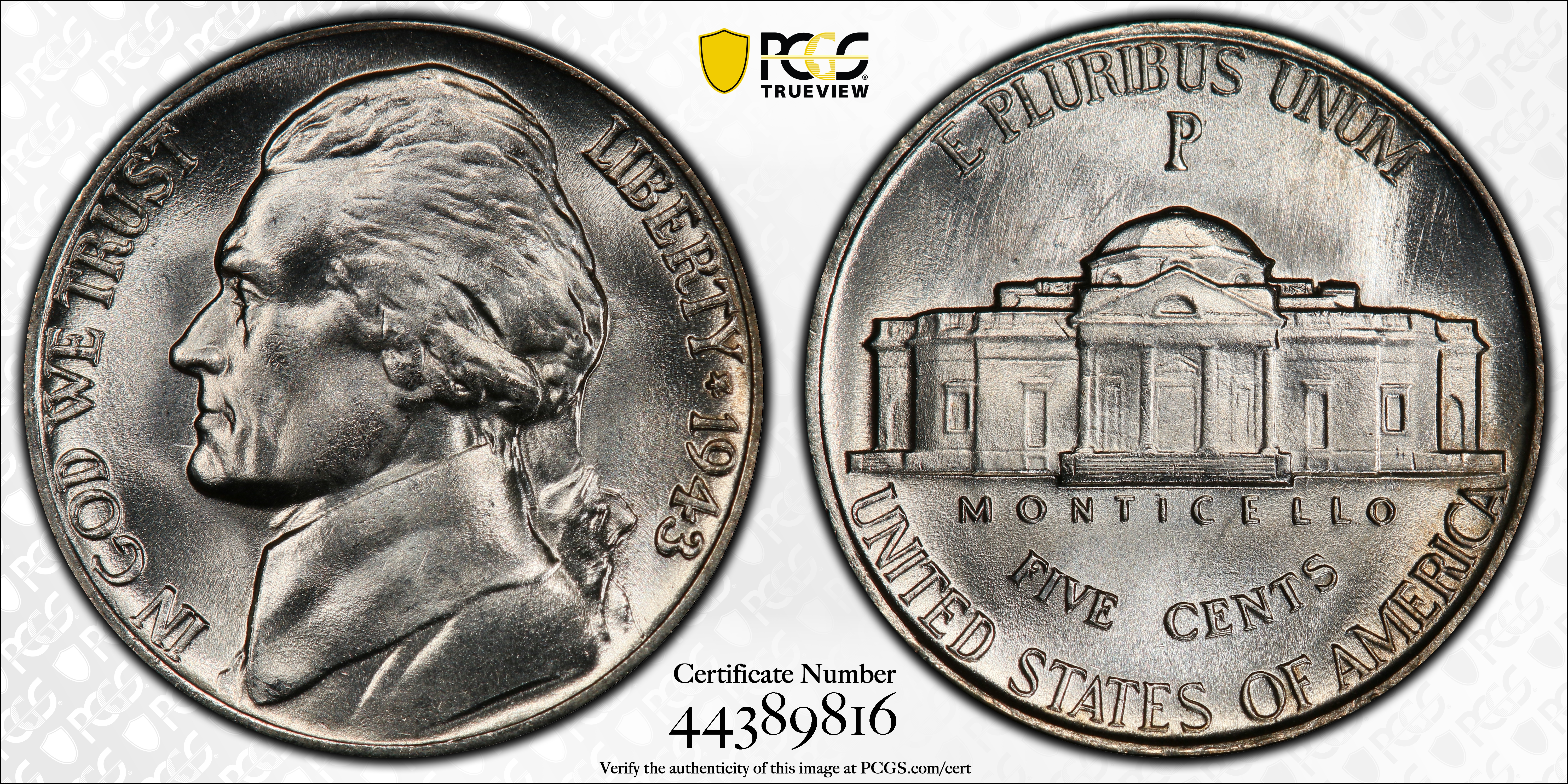 1943-P Jefferson Nickel. FS-106. Doubled Die Obverse. MS-66+ FS