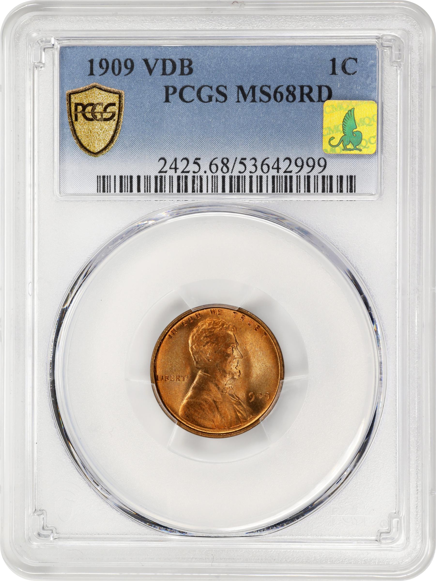 1909 Lincoln Cent. V.D.B. MS-68 RD (PCGS). CMQ-X., MS68RD - PCGS