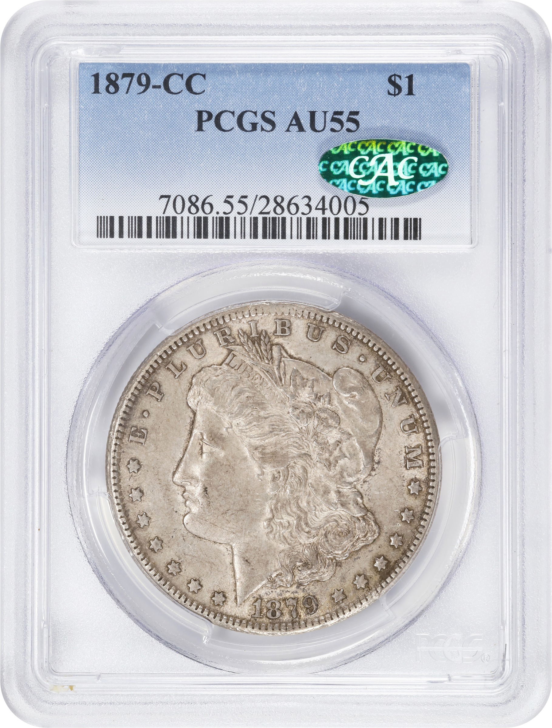 1879-CC Morgan Silver Dollar. Clear CC. AU-55 (PCGS). CAC., AU55