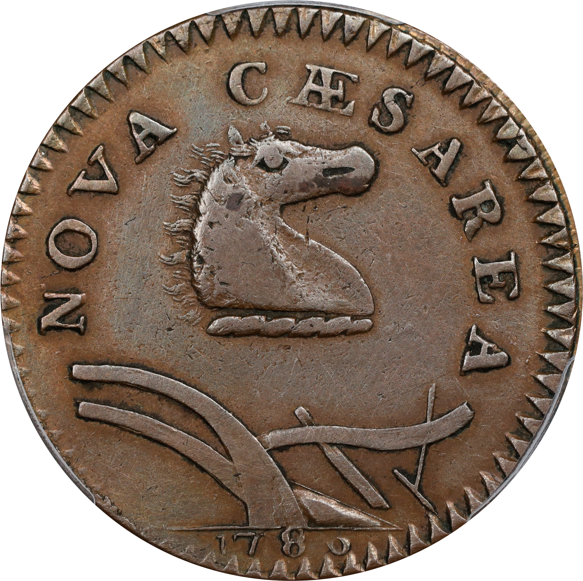 1786 New Jersey Copper. Maris 23-R, W-4945. Rarity-3. Curved Plow