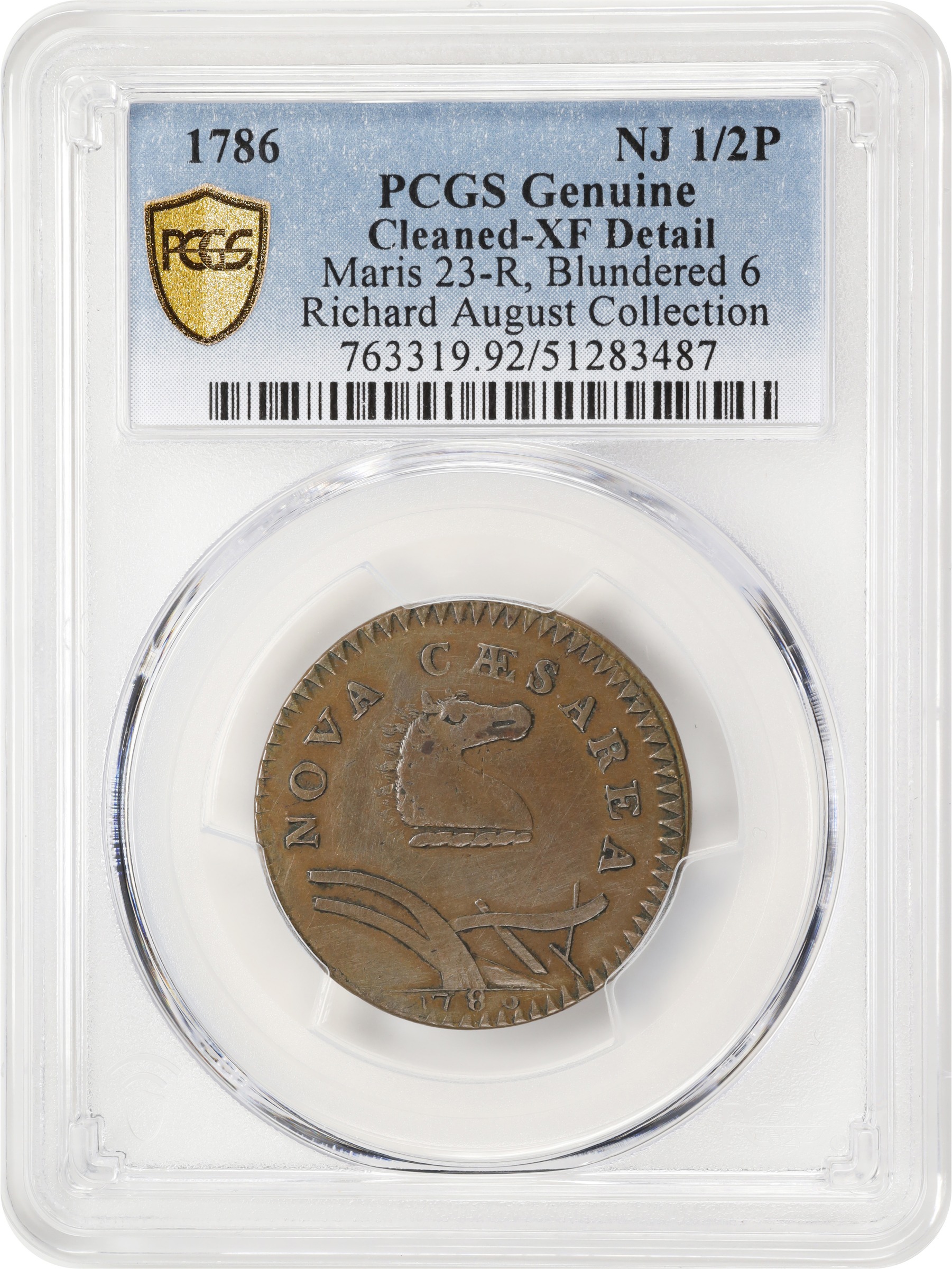 1786 New Jersey Copper. Maris 23-R, W-4945. Rarity-3. Curved Plow