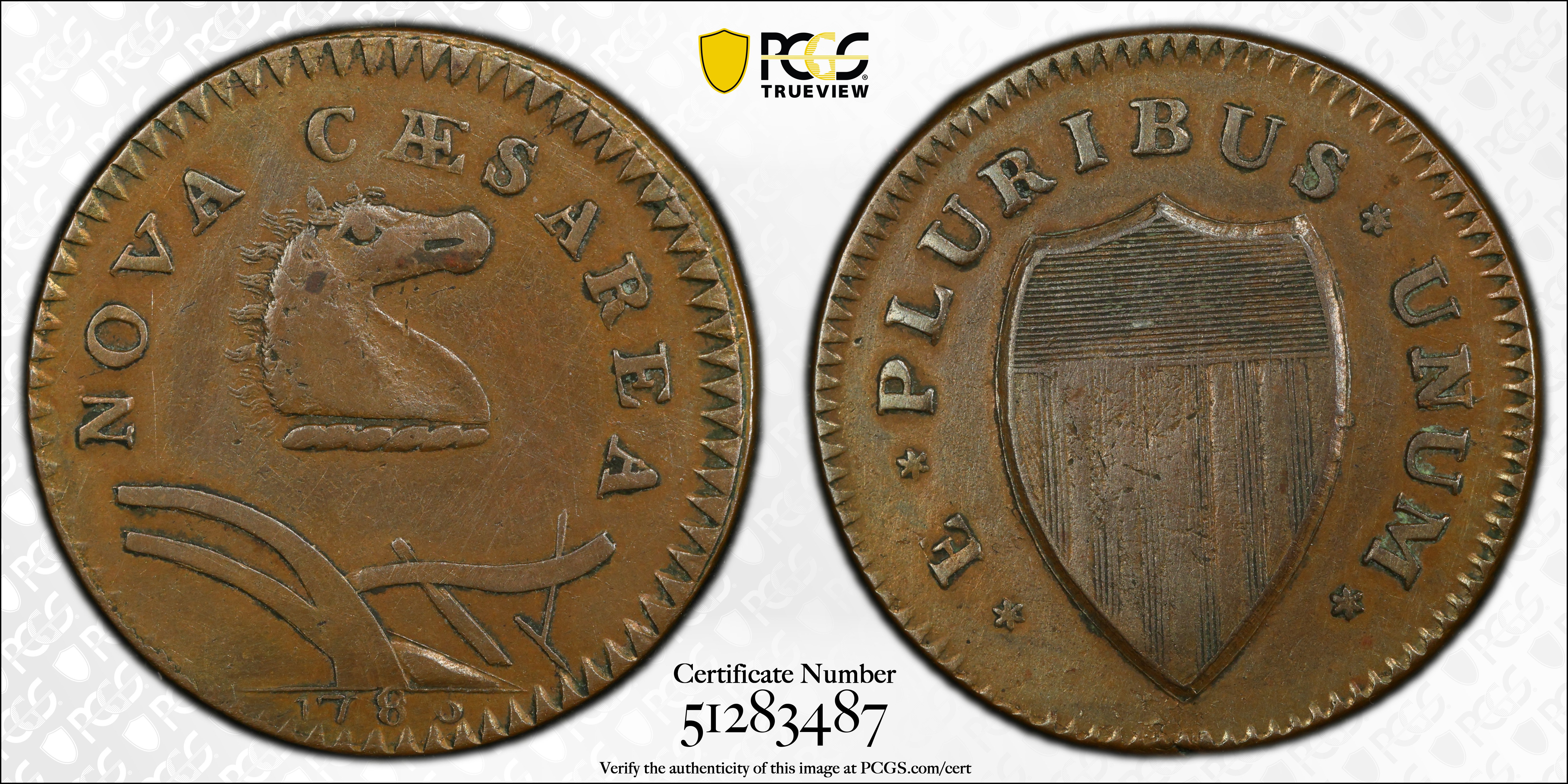 1786 New Jersey Copper. Maris 23-R, W-4945. Rarity-3. Curved Plow