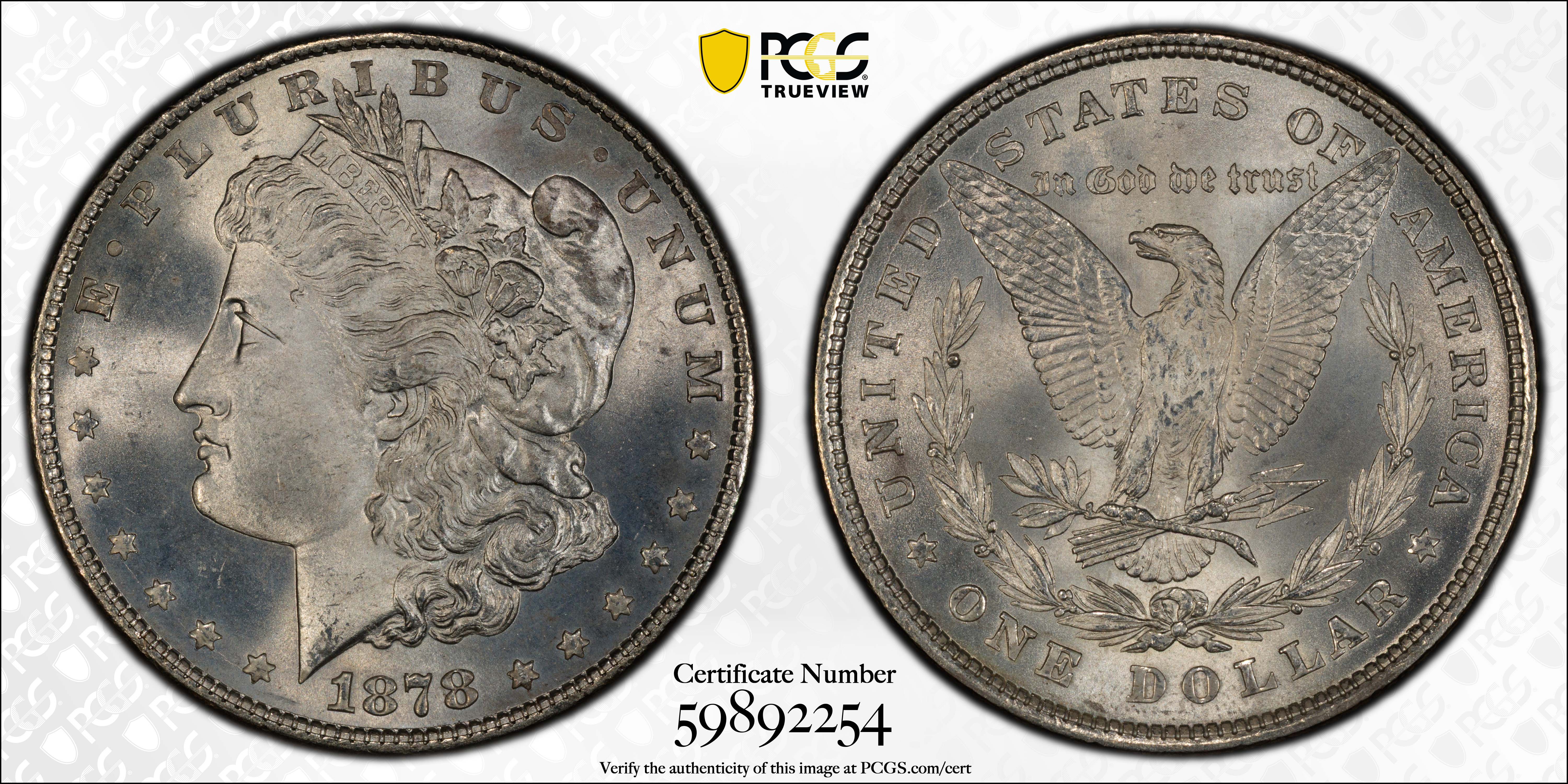 1878 Morgan Silver Dollar. 8 Tailfeathers. MS-66+ (PCGS). CAC. CMQ