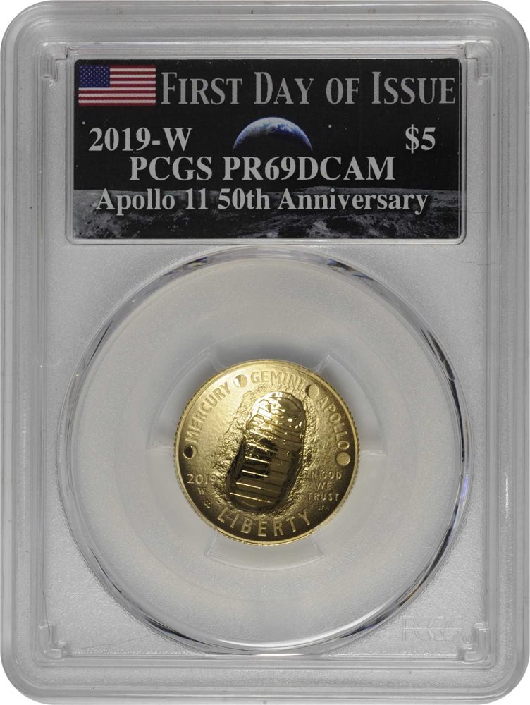 2019-W Apollo 11 50th Anniversary Gold $5. First Day of Issue